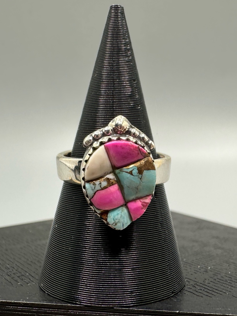 Cotton Candy Dahlia Turquoise Cobblestone Sterling Silver 925 Ring Petite